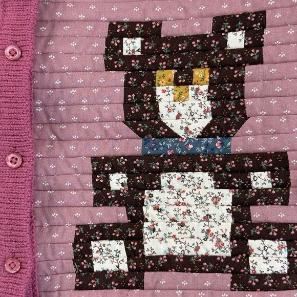 Handmade Quilted Pink Teddy Bear Heart Cottagecore Hippie Cardigan Medium - Picture 3 of 14